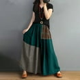 thumbnail image 3 of Hvot&aat Women Vintage Cotton Linen Color Block Plaid Skirt Elastic Waist Patchwork A-Line Long Skirt, 3 of 7