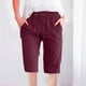 thumbnail image 1 of Puntoco Pantalones De Tres Cuartos Rectos De Pierna Ancha Informales Sueltos De Algodón Y Lino Con Cordón De Color Liso Para Mujer Con Bolsillos Borgoña Xxl, Regalo Para Mujer, 1 of 5