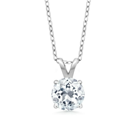 White Topaz Family Pendant - 0.90 Ct Round White Topaz 925 Sterling Silver Pendant With Chain