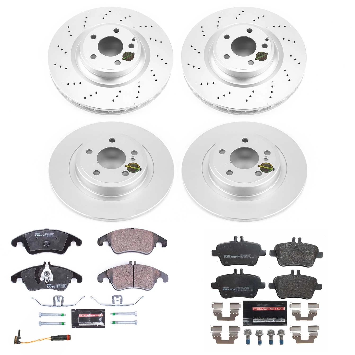 Power Stop Front and Rear Euro-Stop ECE-R90 Certified Brake Pad and Rotor Kit ESK6891