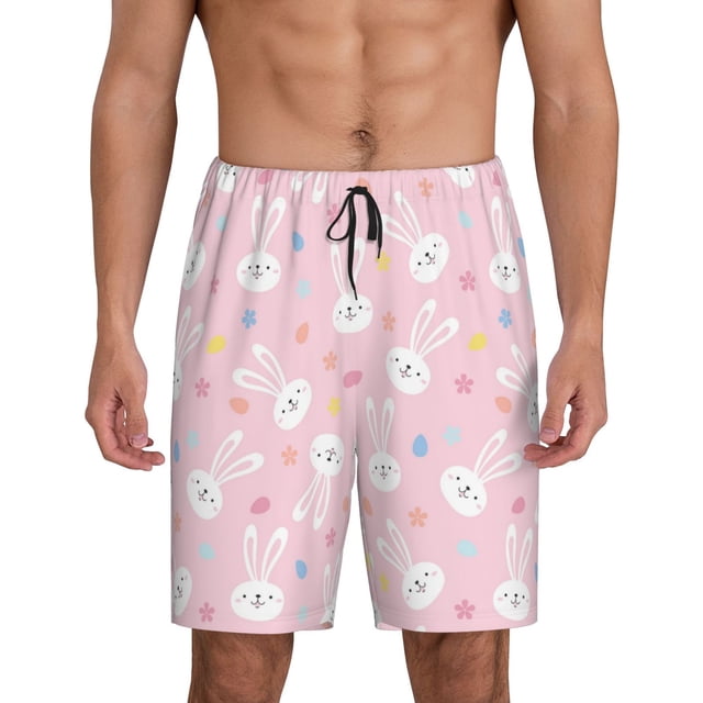 Kdxio Easter Cute Rabbit Print Mens Shorts, Breathable Lounge Sleepwear Set with Elastic Waistband and Pockets-4X-Large
