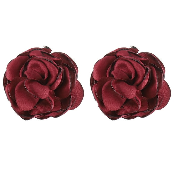 Rose Flower Hair Clips Hairpin Floral Brooches Pin Handmade Fabric Flower Brooch, Wine Red, 2 Pack