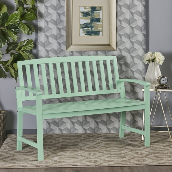 Noble House Carrie Acacia Wood Bench, Light Mint Finish