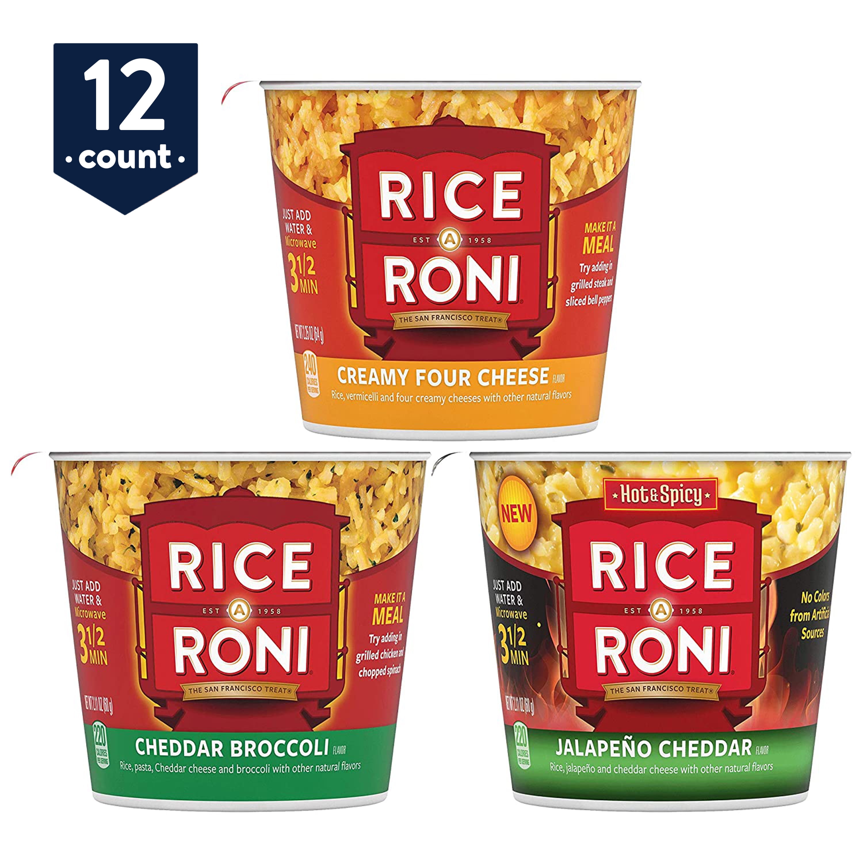 RiceARoni Cheesy Cups, 3Flavor Variety Pack, 2.25 oz, 12 Pack