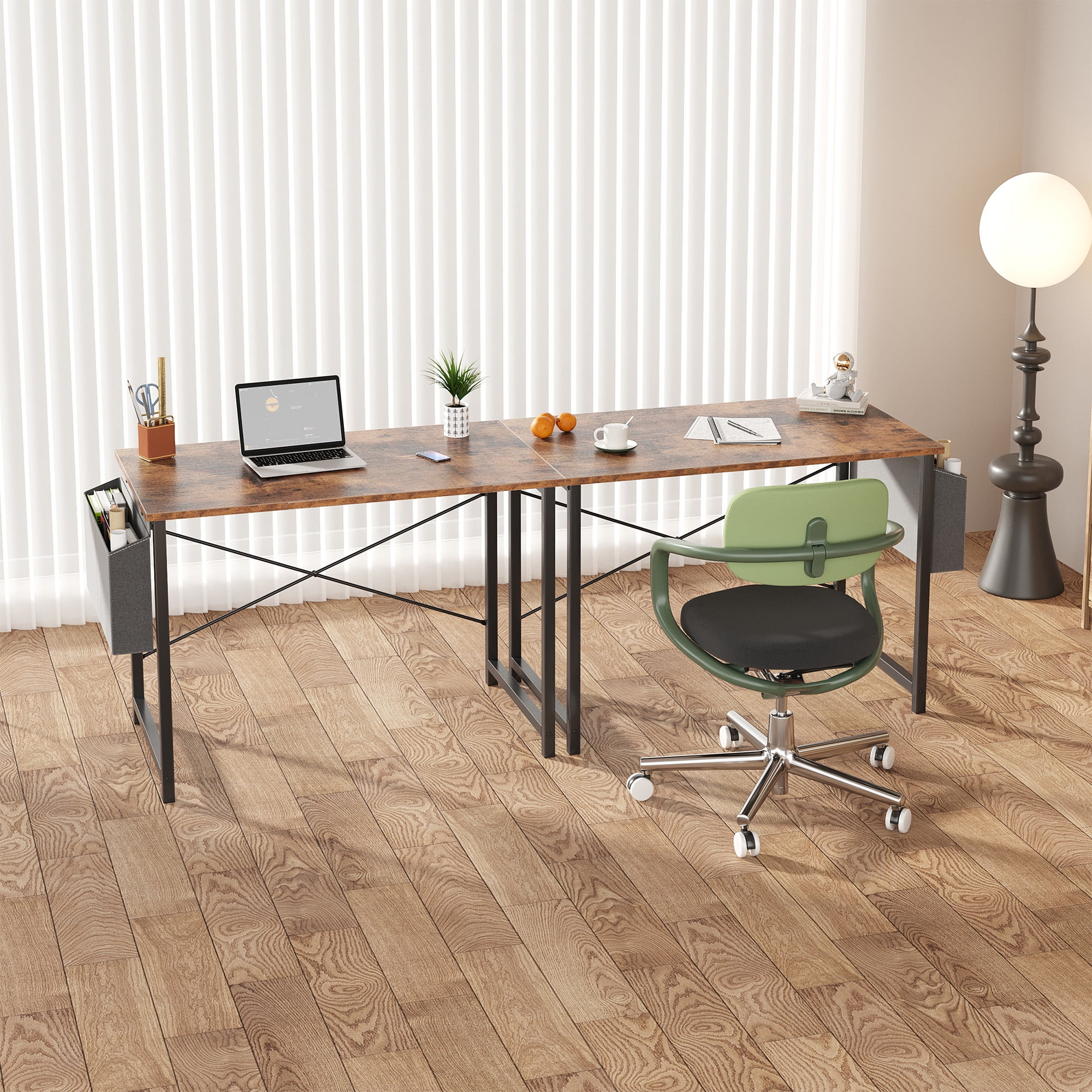 JIOABL 31 inch Computer Desk with Metal Frame and Storage Pouch, Fixed Leg Study Table for Bedroom Office, Rust