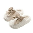 thumbnail image 3 of Daznico Women's Bowknot Slippers - Cozy Plush Winter House Shoes, Non- Indoor Comfort with Soft Lining,Color:Beige,Size:7.5, 3 of 6