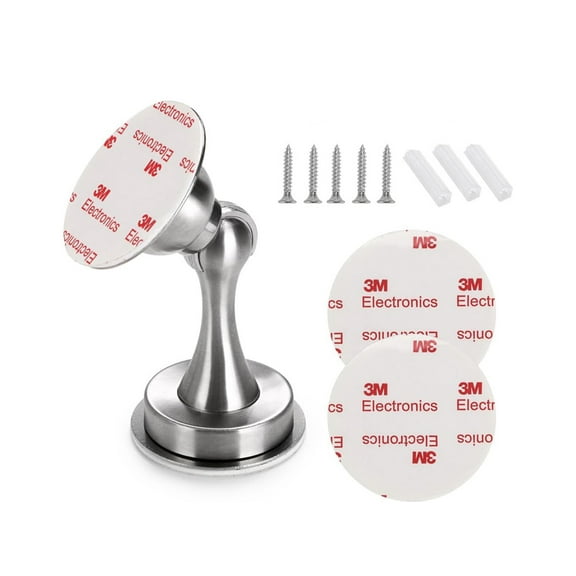 Magnetic Door Stopper, Heavy Duty Stainless Steel Door Stop Holder Come with 3M Double-Sided Adhesive Tape & Hardware Screws,Install with Adhesive Tape Or Screws On Floor Wall (Silver)