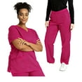 thumbnail image 2 of Pxxlle Scrubs for Women Set Loose Short Sleeve V Neck Scrub and Pants Solid Color Medical Nursing Workwear Hot Pink L, 2 of 5