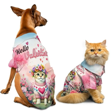 Hello Valentine&rsquo;s Day Scottish Fold Flower Crown Romantic Pink Floral Hawaiian Summer Shirt for Small Medium Large Dog Cat Cat Lover Kitten Owner Gifts - 00031