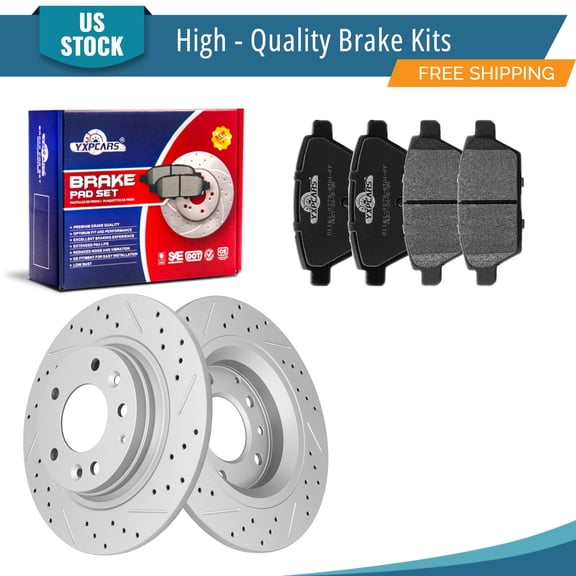 YXPCARS 6PCS Rear Brake Kits, Drilled & Slotted Brake Rotors   Ceramic Brake Pads Kit for Ford Fusion Lincoln MKZ Zephyr Mercury Milan Mazda 6 (31325 1161)