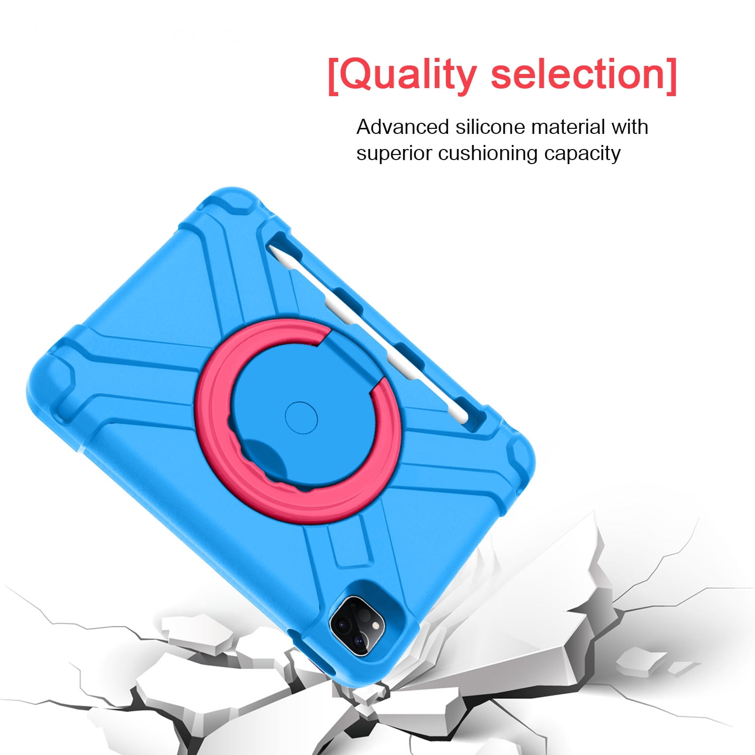 iPad Pro 11 2020 Case with Pencil Holder, Allytech Kids Friendly Case 360 Rotating Kickstand Heavy Duty Protective Shockproof Case Cover for Apple iPad Pro 11 2nd Generation 2020, Blue/Rose