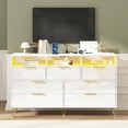 thumbnail image 5 of Blotout 7 Drawer Dresser with Charging Station, Modern Long Dressers & Chests of Drawers, Wood Dresser with LED Lights for Bedroom, Living Room, Hallway, 5 of 7