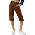 thumbnail image 2 of Blmnix Shorts Women Long Shorts Linen Shorts Bermuda Shorts High Brown Cotton Shorts for Woman,M, 2 of 5