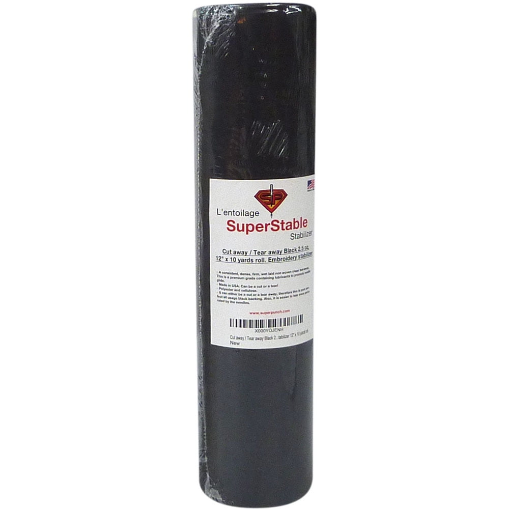 Cut Away Stabilizer Black 2.5 oz 12 inch x 10 Yard Roll. SuperStable