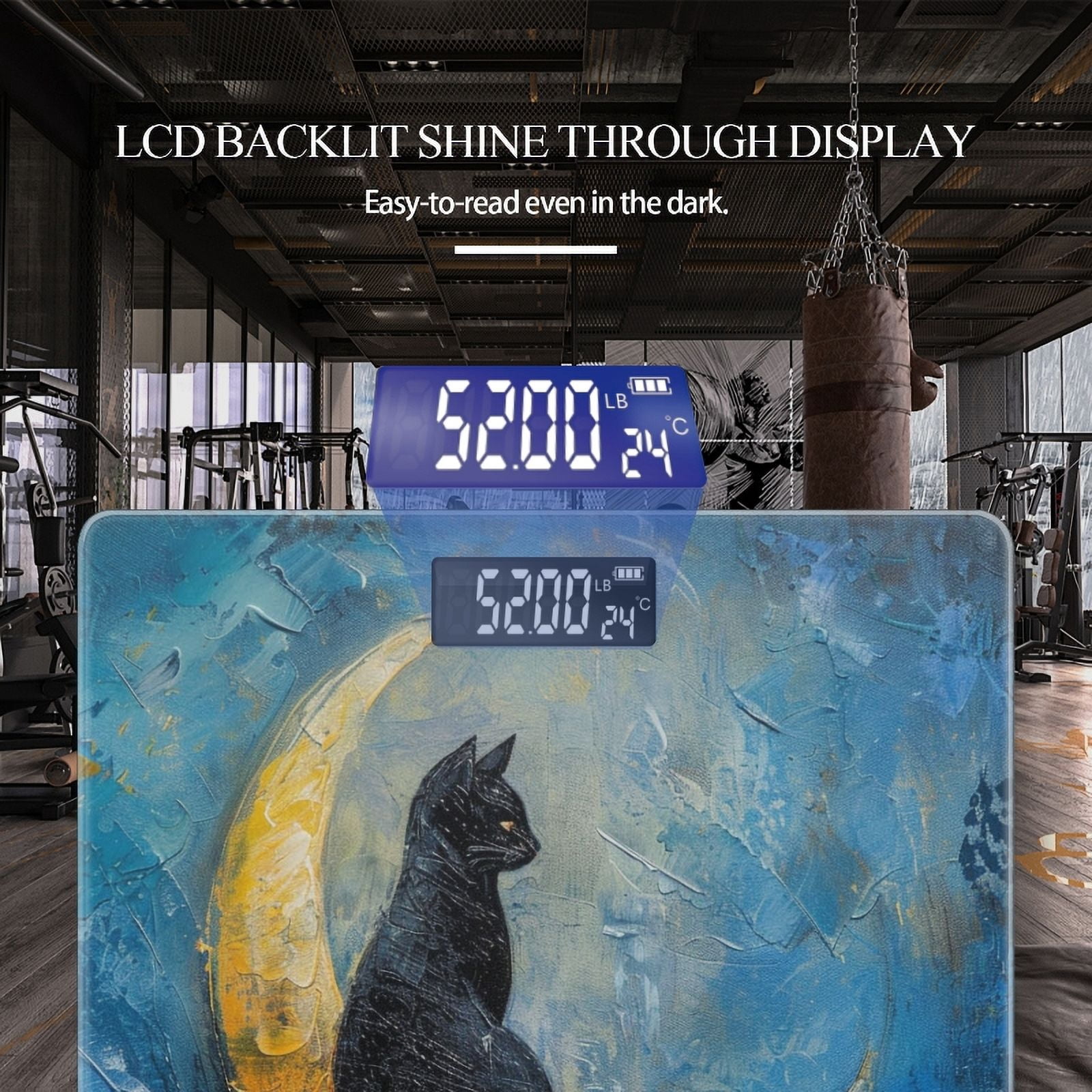Bathroom Scale, Highly Accurate Digital Body Scale,Precisely Measures Weight up to 400 lbs-Black Cat Sitting On The Moon Against Blue Background
