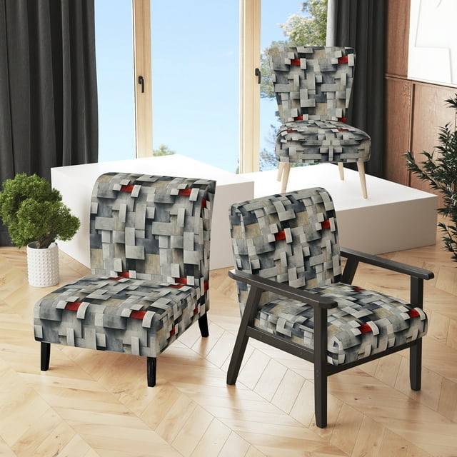 Designart "Concrete Wall Optical Art II" Chaise d'Appoint Rembourrée Patch Gris - Fauteuil Moderne pour Salon