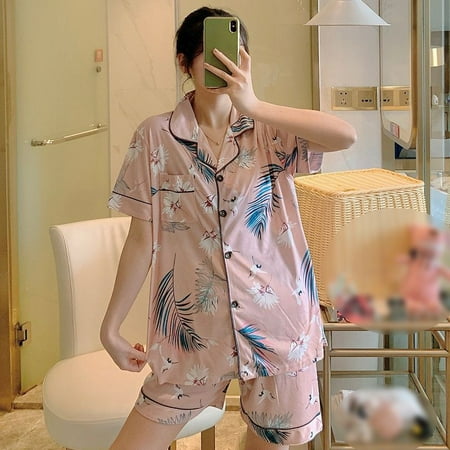 Women's Shorts Pajama Set Short Sleeve Printed Sleepwear Nightwear Pjs
