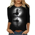thumbnail image 2 of Inverlee Womens Halloween Shirts Plus Size Pumpkin Ghost Print Tees Going Out Round Neck T-shirt 3/4 Sleeve Dressy Casual Blouse Tops Halloween Party Supplies, 2 of 5