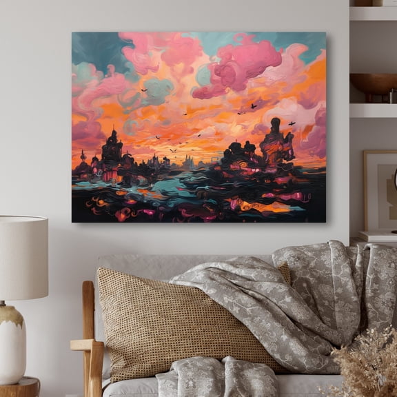 Designart "Blurred Small Town Village" Landscape Modern Wall Art Print