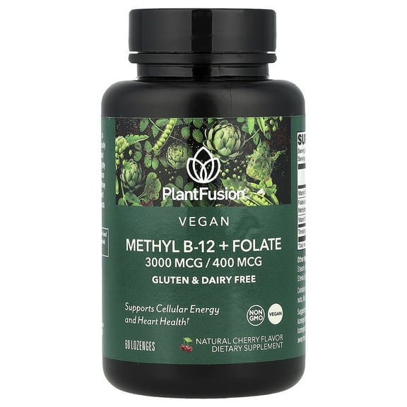 PlantFusion Vegan Methyl B-12   Folate, Natural Cherry, 60 Lozenges