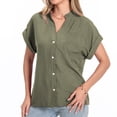 thumbnail image 5 of FAIWAD Women Button Down Shirts with Pockets Short Sleeve Chiffon Office Blouses V Neck Casual Business Tops, 5 of 8