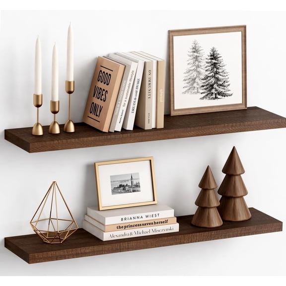 Floating Shelves for Wall Set of 2 with Large Long Wall Shelves for Living 36 Inch, Dark Walnut