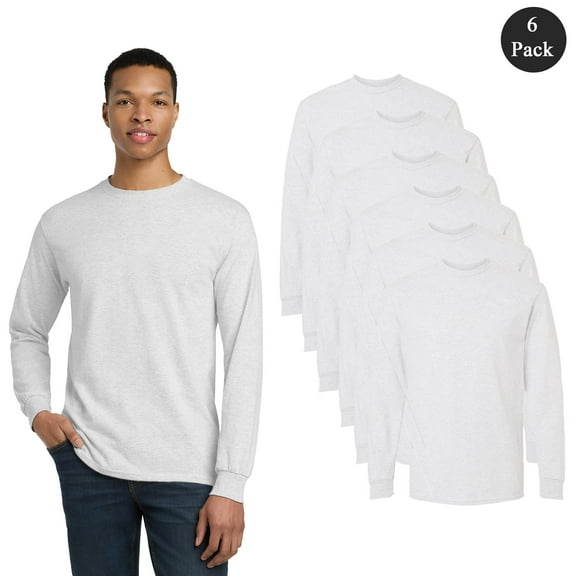 Gildan Men's DryBlend 50/50 Long Sleeve T-Shirt, 6-Pack, Comfortable Crew Neck Durable Tee, Ash, S