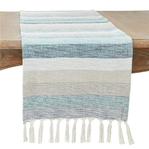 16 x 72 in. Striped Design Oblong Table Runner, Aqua