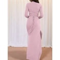 thumbnail image 4 of Women'S Solid Color Long Sleeve Crew Neck Ruched Waist Flowy A Line High Low Midi Irregular Split Dress Pink L, 4 of 7