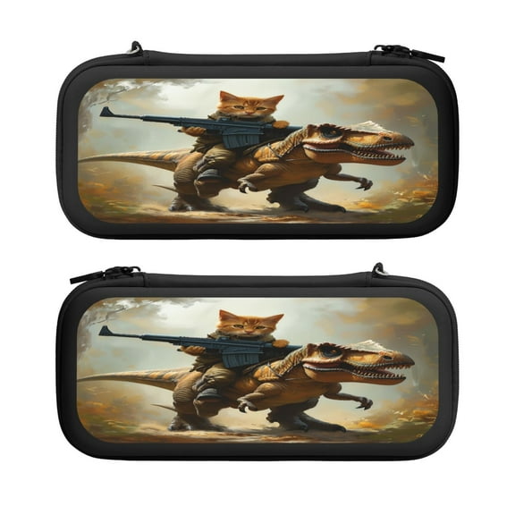Cat Dinosaur (2), Carrying Case For Nintendo Switch & OLED Version, Eva Lightweight Shockproof Protective Pouch Case for Game Console & Accessories with 10 Game Card Slot & Wristband, Black