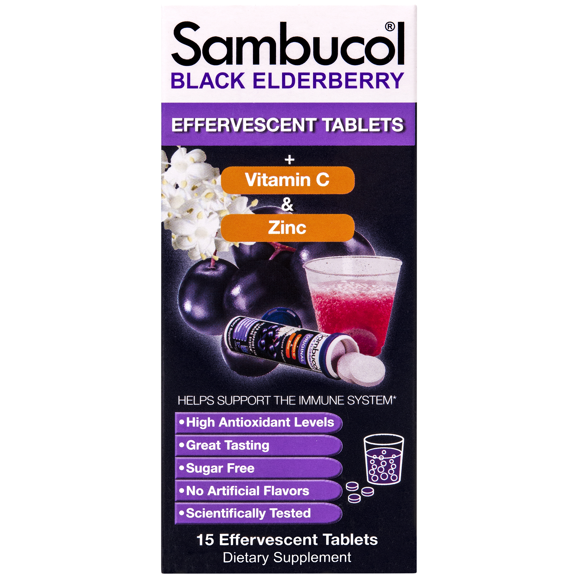 Sambucol Black Elderberry plus Vitamin C & Zinc, 15 Effervescent