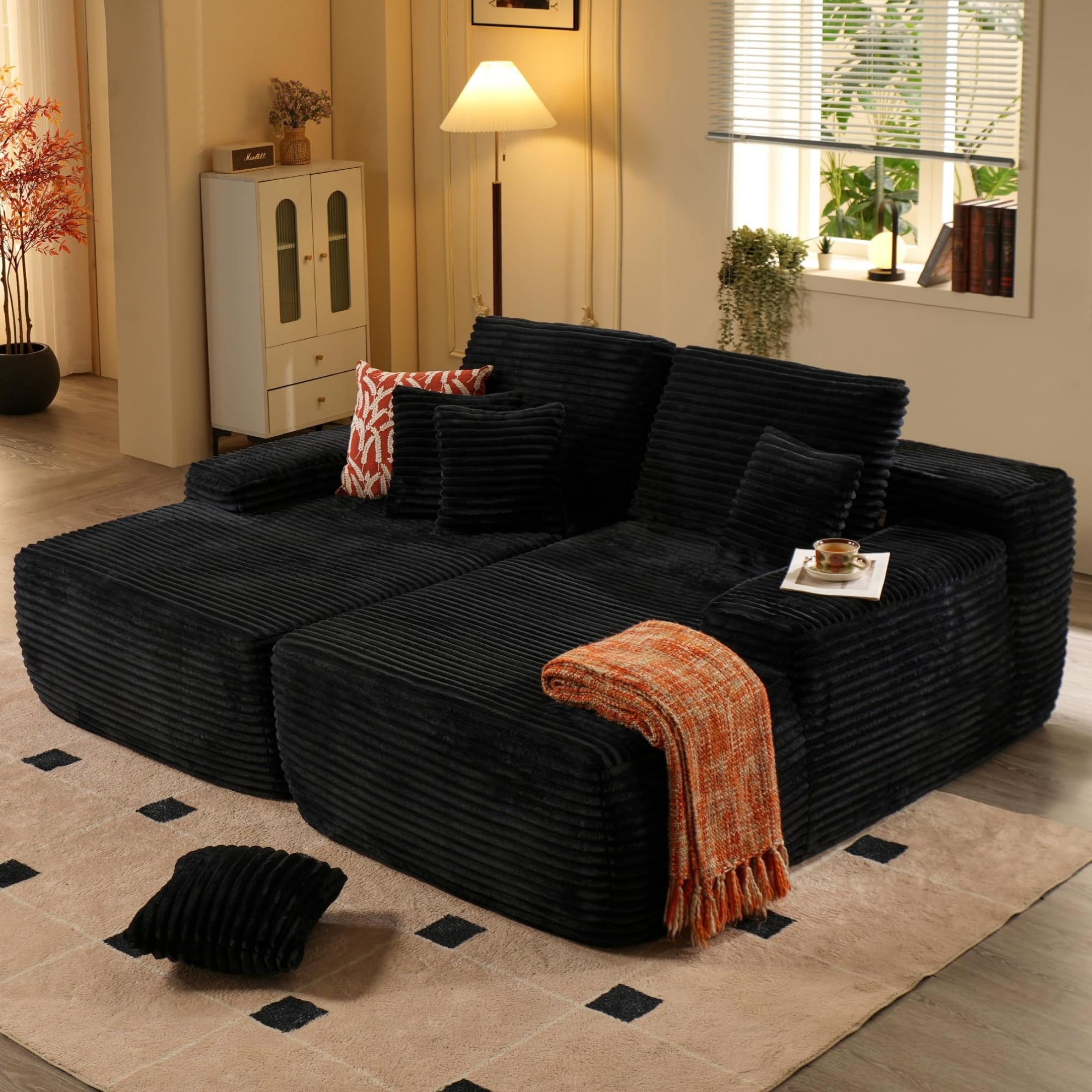 Gewnee Cloud Modular Sofa Chair,Deep Seat Convertible Floor Sofa Bed,Small Corduroy Couch with Spring & Foam for Living Room,Dorm or Cozy Corners