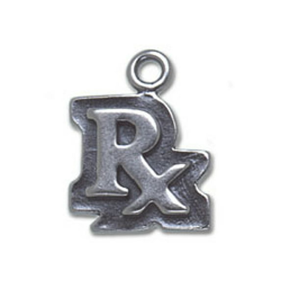 Sterling Silver 30" .8mm Box Chain RX Pharmacy Pendant Necklace