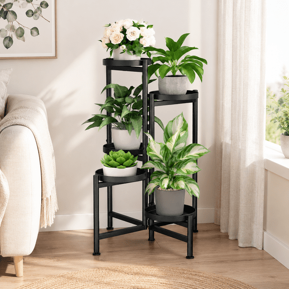 SUOERNUO Foldable Metal Plant Stand - Multi-Tier Corner Shelf for Indoor& Outdoor Flower Display, Balcony, Living Room, Garden