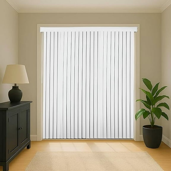 Calyx Interiors Vertical Blinds – 78" Width x 84" Height, White Light-Filtering Vinyl Blinds for Sliding Glass Doors, Patio Doors & Large Windows for home or office