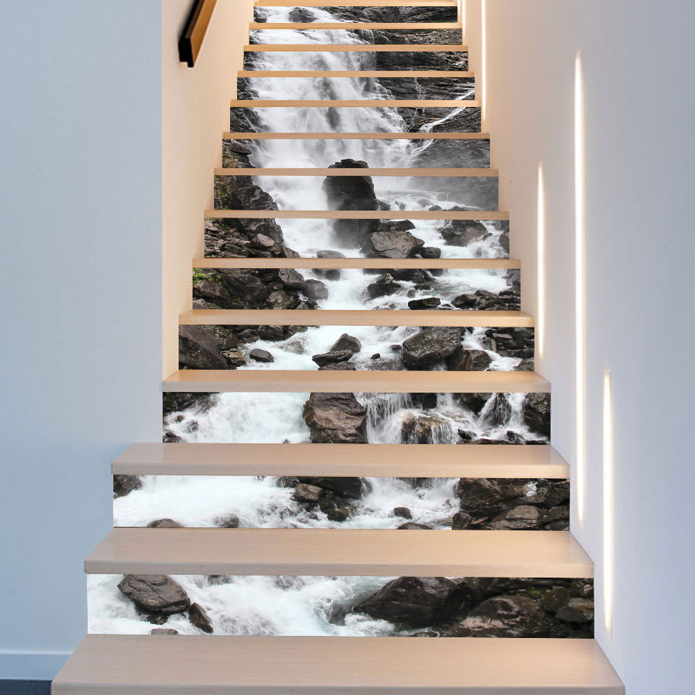 Mountain Stream Waterfall Wall Stickers for Stairs Stairway Room Stairs ...