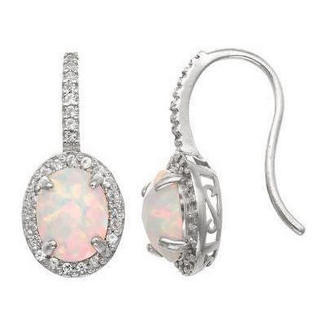 Harry Chad Enterprises 61578 13 CT Prong Set Opal & Diamonds Dangle Earrings, 14K White Gold