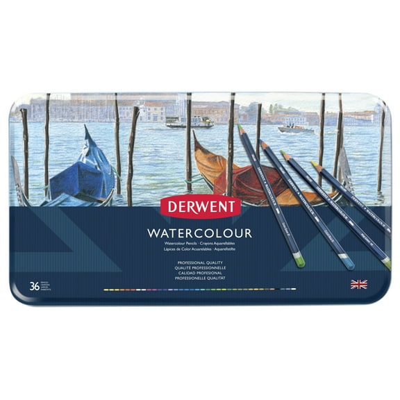 Derwent Watercolour Pencils, 3.4mm Core, Metal Tin, 36 Count