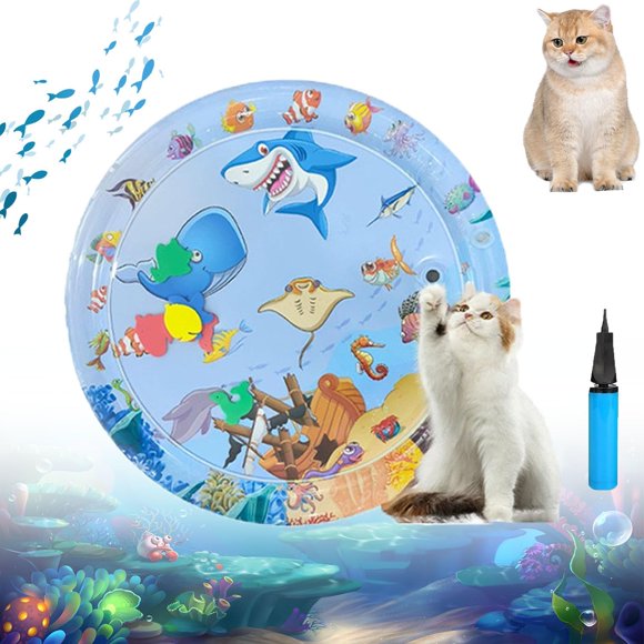 Celery Pets Water Cat Mat, Pawmingle Cat Waterbed, Aqua Cats WaterMat, Aquacats Water Mats, Pawkitty WaterMat, Pawkitty Puncture Proof Water Play Mat for Cats, with Fish, (Small 25.6in-B)