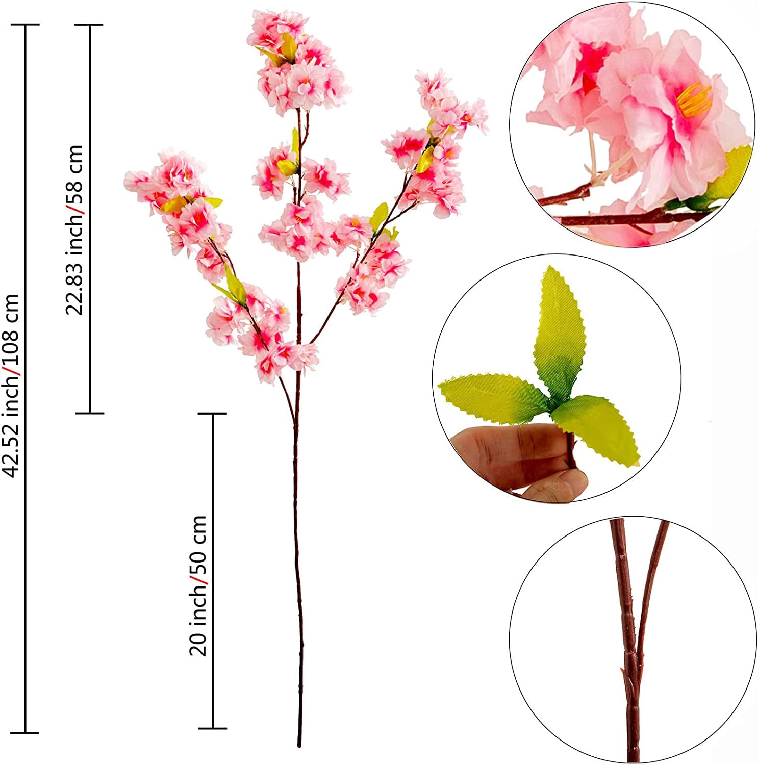Dalrosia 3PCS Artificial Cherry Blossom Branches, Silk Cherry Blossom Flowers Long Stem Flowers for Tall Vase, Faux Flowers Arrangements for Wedding Party Home Decor