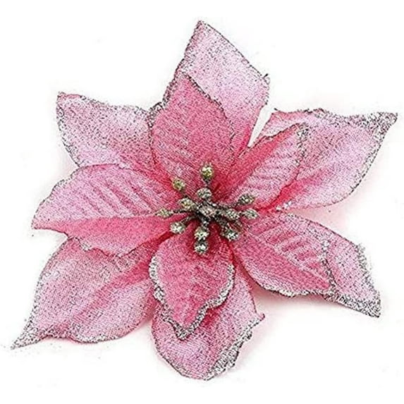 Baladais12 Pcs 5.11 in Christmas Tree Decorative Silk Flower Gold Poinsettia Bush and Red Poinsettia Bush Artificial Flowers Red Glitter Poinsettia Christmas Tree Ornaments