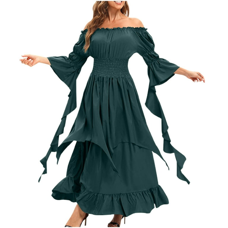 FAVIPT Medieval Dress Renaissance Costume Women Halloween Cosplay Vintage  Maxi Dress Off Shoulder Lace Up Fairy Dress Victorian Corset Fairy Costume  Blue,M - Walmart.com