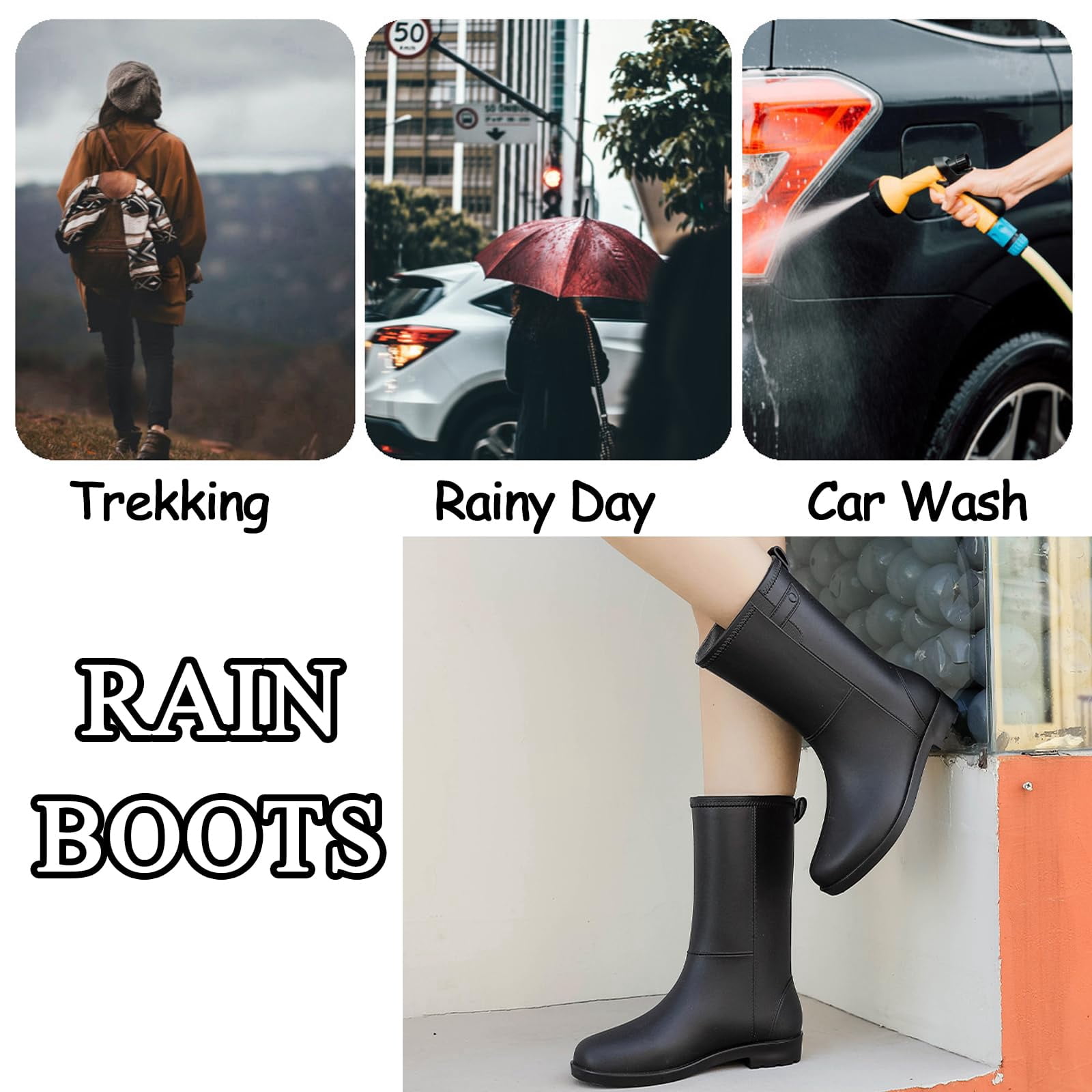 AUXDIQ Rain Shoes Women Mid-calf Boots Waterproof Rain Boots Outdoor Garden Shoes
