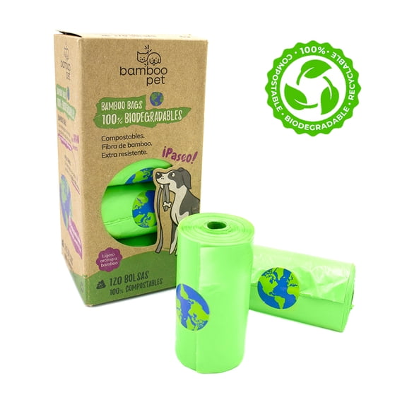 Bolsas para Popo de Perro Bamboopet 100% Biodegradable y Compostable Paquete de 120 Bolsas