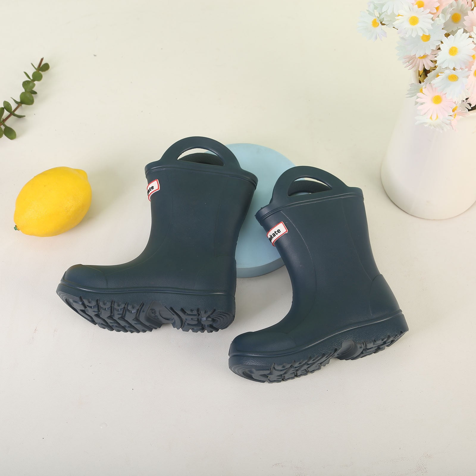 Huowey Kids Girls Rain Boots Mid-Calf Kids Booties Lightweight Soft Sole Comfortable Footwear And Little Girls Seasonal Outdoor Play Fashionable Shoes, 3.5-4 Years