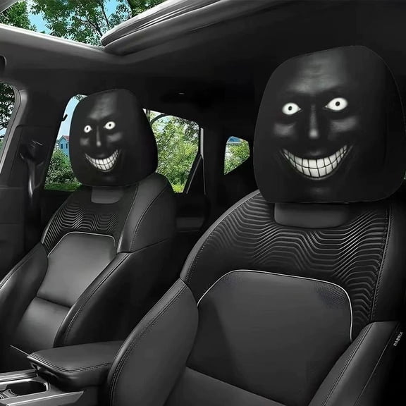 Halloween Car Headrest Cover,Car Seat Headrest Cover,Scary Face Printing Protector,Black Head Rest Cover Breathable Car Accessories,Funny Cover for Auto, Vehicle, Truck, SUV