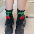 thumbnail image 5 of Yuanlong Womens Socks Ladies Sweet Styles Ruffle Cherry Pendant Mid Tube Cotton Socks Daily Gatherings Cute Medium Socks, 5 of 8