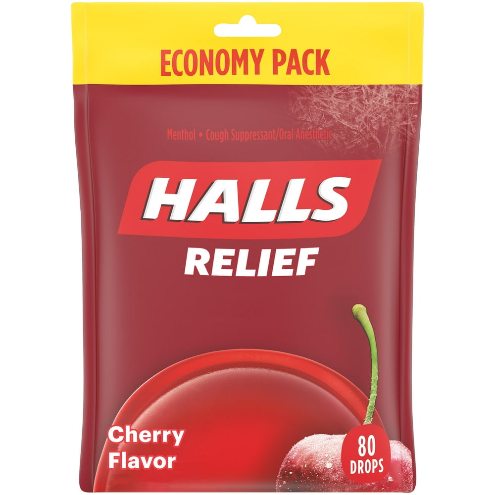 HALLS Relief Cherry Cough Drops, Economy Pack, 80 Drops