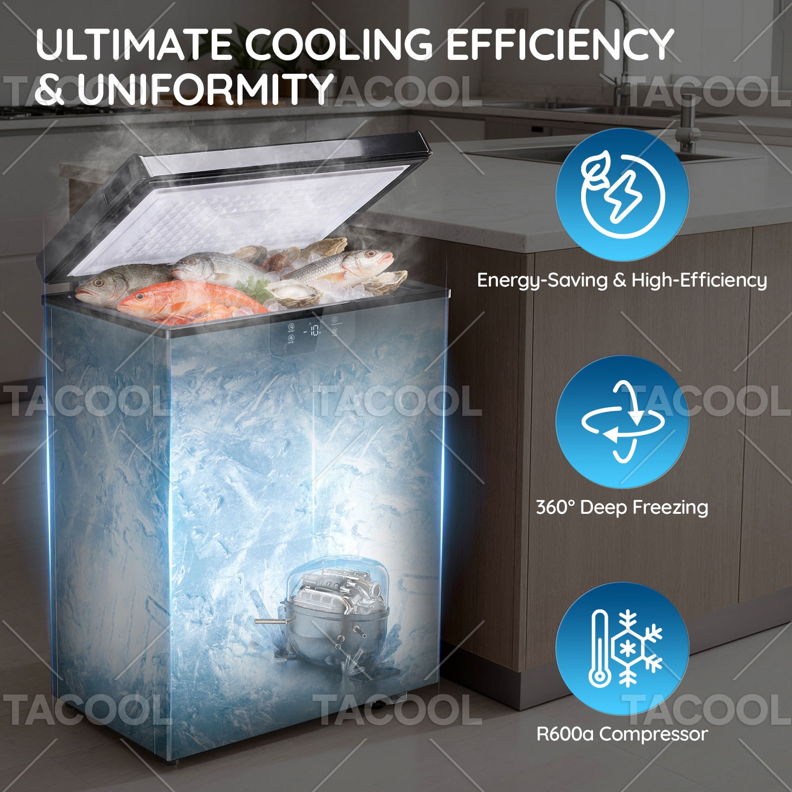 4.4 CU FT Mini Chest Freezer with 2 Removable Baskets Small Deep Freezer with LED Temperature Control For Office, Black