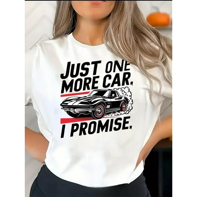 Stylish Women'S Short-Sleeve T-Shirt Featuring a Creative Print of a Cool Sports Car, Perfect for Casual Summer Wear During Holidays.